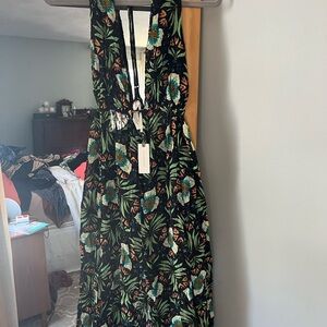 Anthropologie Floral Black and Green Women's Dress